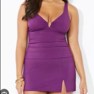 NWT Swimsuits For All Side Slit Skirted Vneck Swimdress Plus Size 14